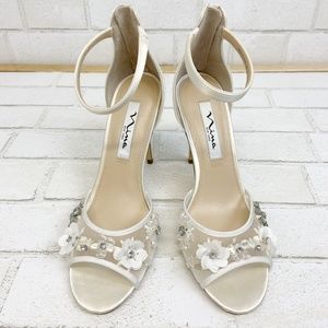 SOLD Nina New York Ivory Satin Floral Heel